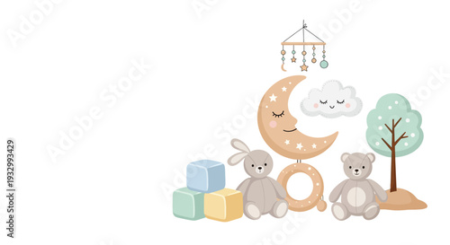 Cute Baby Nursery Mobile Illustration