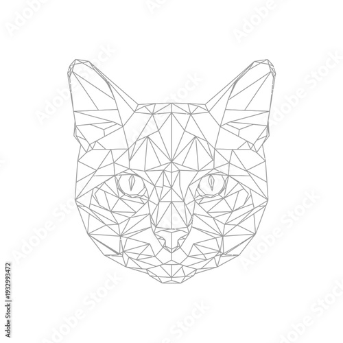 Cat head low poly art geometric polygonal pattern wireframe mesh gray lines
