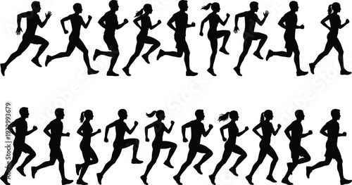 Running people silhouette set jogging athlete runner sport fitness movement black vector illustration isolated design collection