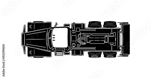 Detailed truck chassis with wheels and axles overhead view