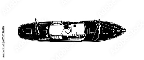 Luxury yacht top view with detailed deck layout