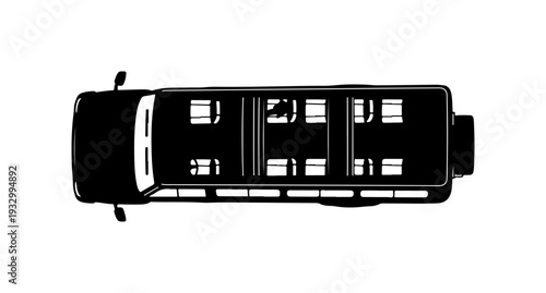 Vector illustration of a bus from above, black and white