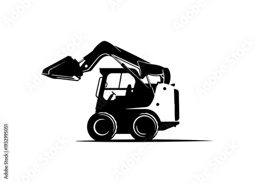 Compact excavator with extendable arm in action