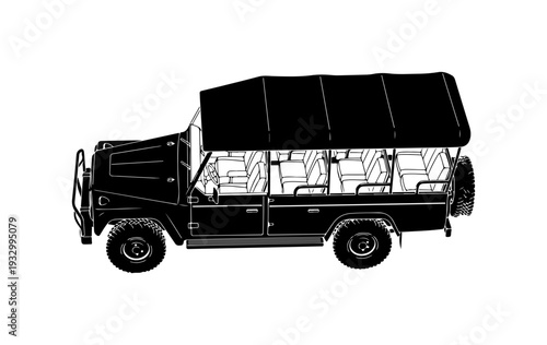 Safari tour bus with open side for wildlife viewing adventure