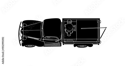 Modern food truck interior with serving window and kitchen