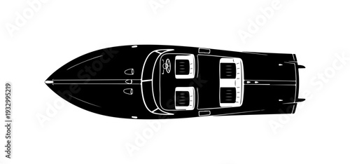 Vector illustration of a black speedboat from above