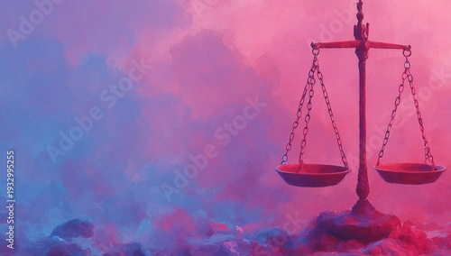 Scales of Justice on a Colorful, Cloudy Background