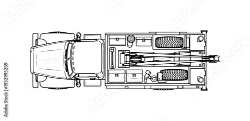 Vector illustration of a car engine and chassis from top view
