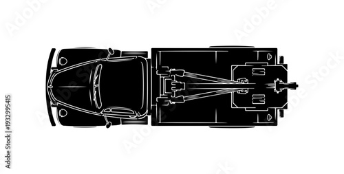 Top view of a car with a trailer hitch