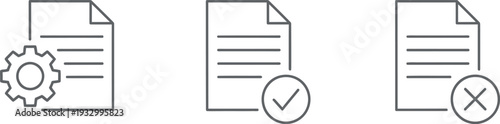 Icons representing document statuses with gear, checkmark, and cross symbols