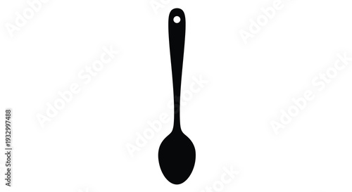 A stark black silhouette of a single spoon against a clean white background emphasizing simple form silhouette high quality