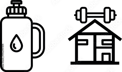 Hydration and home workout essentials depicted in simple icons