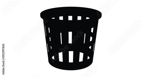 A stark black wastebasket graphic is prominently displayed against a bright white background appearing as a silhouette high quality