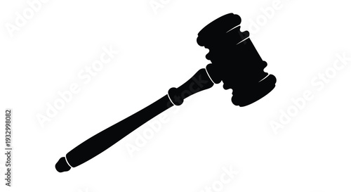A striking black silhouette depicts a classic gavel symbolizing law order and judicial proceedings silhouette high quality professional detailed