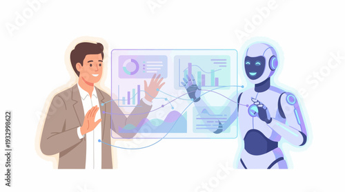 Human and Robot Collaboration – Artificial Intelligence Partnership Vector