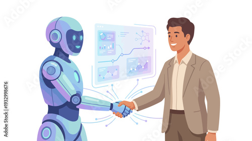 Future of Work Concept – Human and Robot Collaboration Illustration