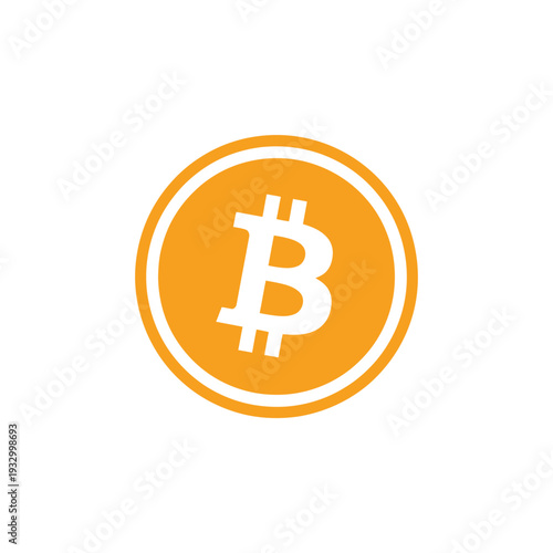A vibrant orange bitcoin symbol isolated on a plain white background