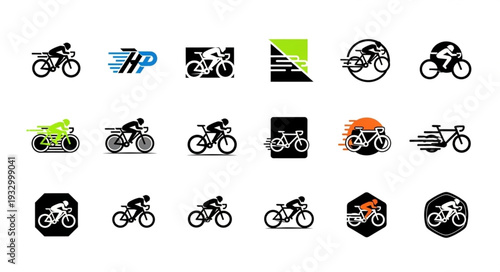 Collection of bicycle logos showcasing speed and motion in various designs.