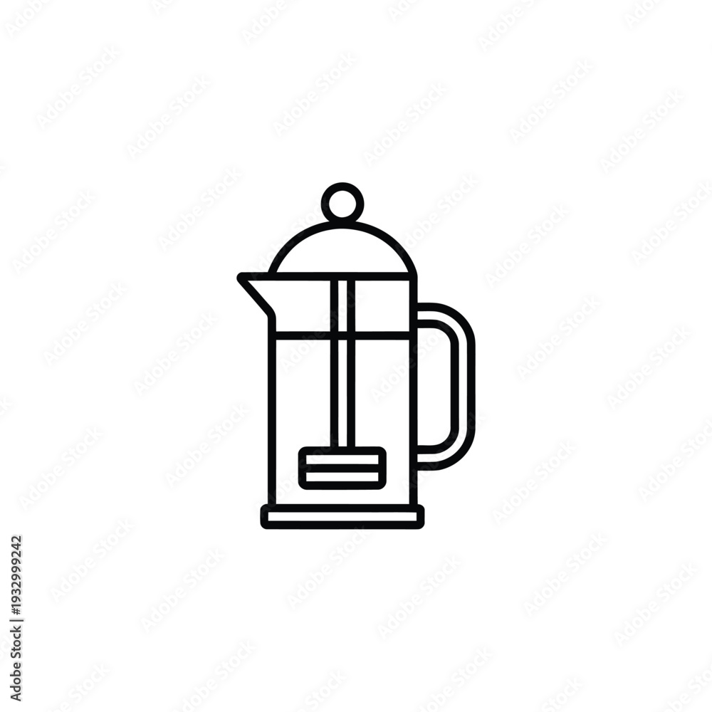 Fototapeta premium Simple line drawing of a french press coffee maker on white