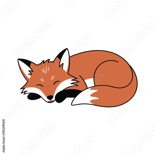 A charming illustration of a sleeping curled up red fox