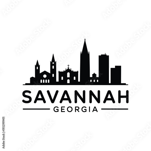 Savannah georgia skyline illustration with prominent architectural features