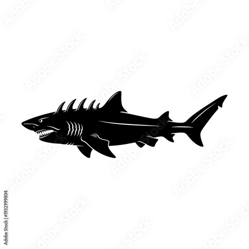 Silhouette of a shark isolated on white background: vector illustration
