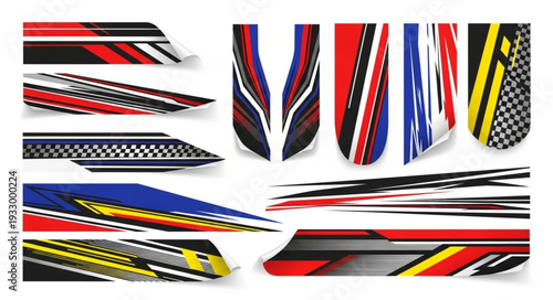 Collection of various car and vehicle decals and racing stripes designs.