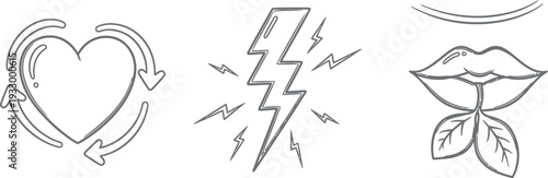 Three symbolic icons representing love, energy, and communication