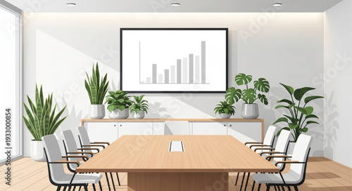 Modern conference room with a large table and chairs for meetings.