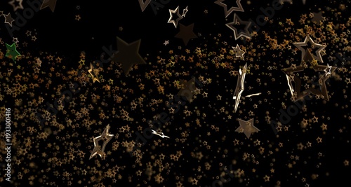 Abstract design with many golden stars on black background. Great for celebration, holiday or event backdrop. Beautiful