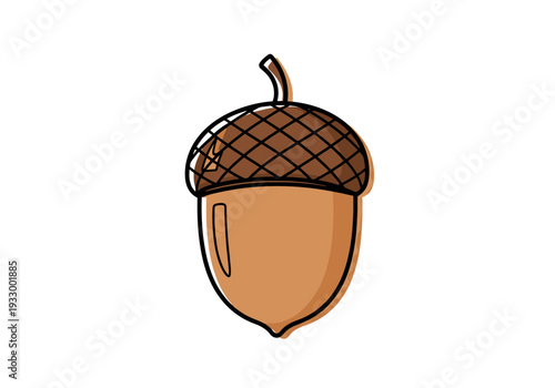 Single Stylized Acorn Fruit Isolated on White Background Natural Object Design Element Representation of Autumn Harvest and Forest Growth Season