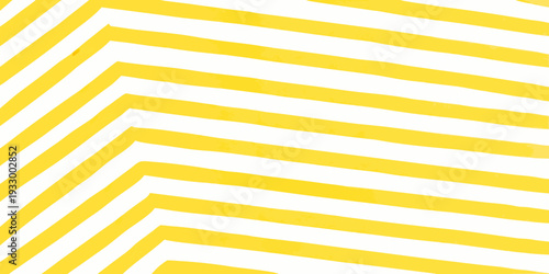 Diagonal yellow and white stripes create a bold graphic background