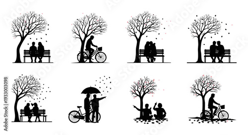 Couples enjoying springtime outdoors in a black silhouette