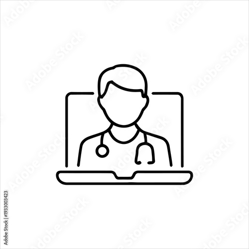 Virtual Healthcare Consultation Line Icon on Laptop Screen