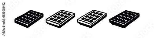 Waffle Iron Icon Set. Isometric Food Grid Symbols in Flat and Outline Styles. Breakfast and Dessert Vector.