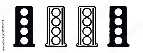 Sound Speaker Icon Set. Traffic Light Symbols with Vertical Circles in Flat and Outline Styles. Audio & Road Vector.