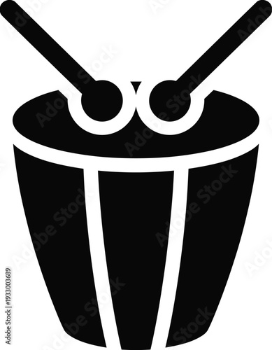 Drum with Sticks Silhouette Vector Illustration, Percussion Music Instrument Icon for Band Logo Design Rhythm Concept