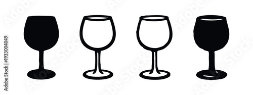 Hand Drawn Set of Empty Wine Glasses and Champagne Flutes, Doodle Style Drinkware Vector Icons