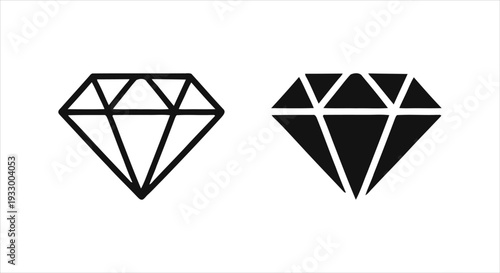 Iconic Diamond Shapes Outline and Solid Black Gemstone Illustrations