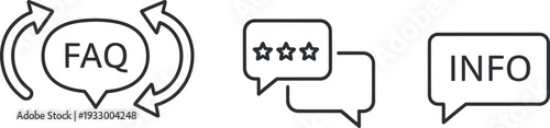 Icons representing faq, chat, and information categories in a user interface