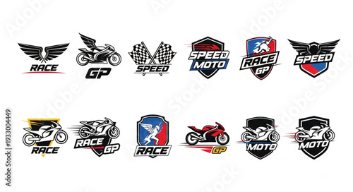 Motorcycle racing logos collection, perfect for speed and competition events.