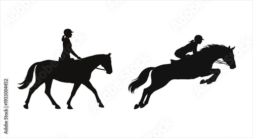 Graceful Equestrian Silhouettes Horse Riding and Jumping Dynamics