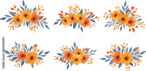 Vibrant orange flower arrangements in a colorful floral pattern