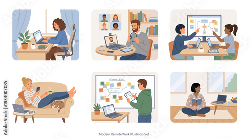 Digital Workplace Illustration – Remote Work Vector Collection