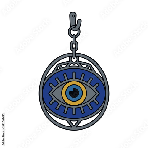 Blue evil eye amulet pendant hanging on wall isolated on light background symbol of protection spirituality and talisman concept