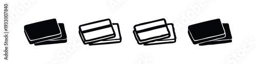 Hand-drawn set of stacked or folded card and payment icons, representing various financial and document themes.