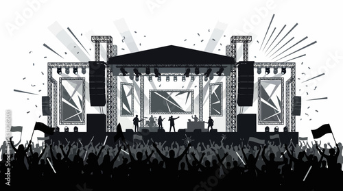 Concert Performance Silhouette – Music Festival Vector Illustration