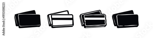 Hand-drawn set of wallet and credit card icons with variations, ideal for financial and payment interfaces.