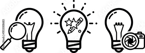 Creative process depicted through three stages of idea development and realization