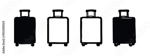 Hand-drawn set of travel luggage and suitcase icons, conveying vacation, journey, and transportation themes.